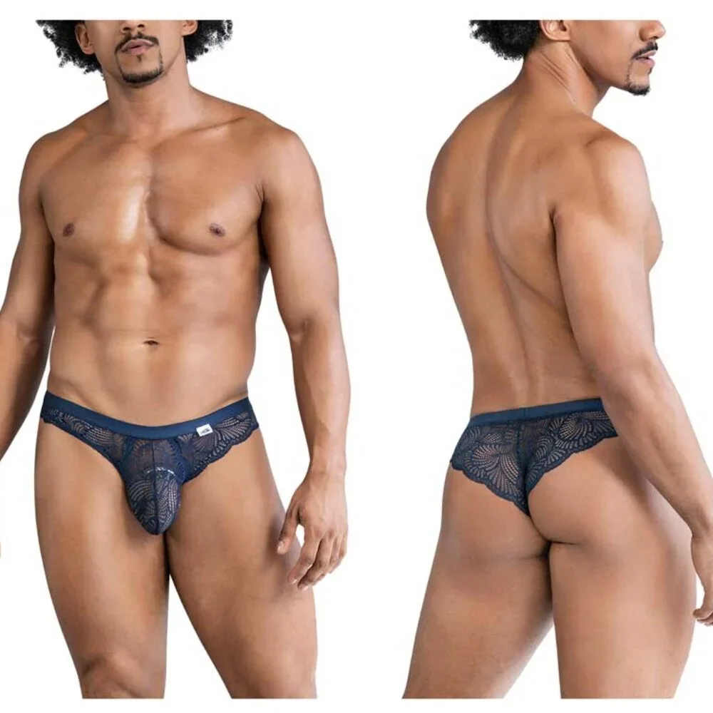 Candyman 99868 Lace Brief Thong NAVY - Picture 2 of 3